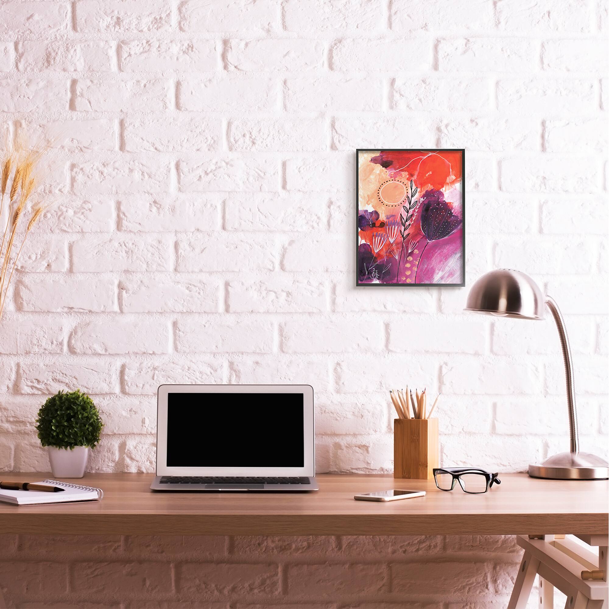 Stupell Industries Whimsical Florals Blooming Orange Pink Purple in Frame Wall Art